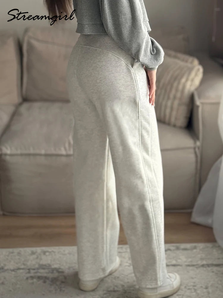 Pantalones de chándal grises para mujer, otoño, cintura alta, joggers, pantalones rectos, pantalones deportivos largos de mujer negros, otoño, pierna ancha