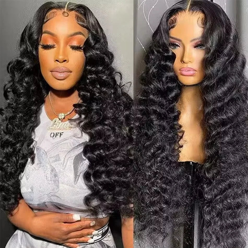 240% Density Deep Wave Wavy Curly Human Hair Wigs 13x4 Transparent Lace Frontal Brazilian Hair Wig