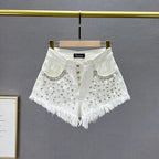 Pantalones cortos de mezclilla con incrustaciones de diamantes