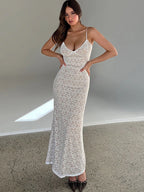 Lace Hollow Out Backless Maxi Dress