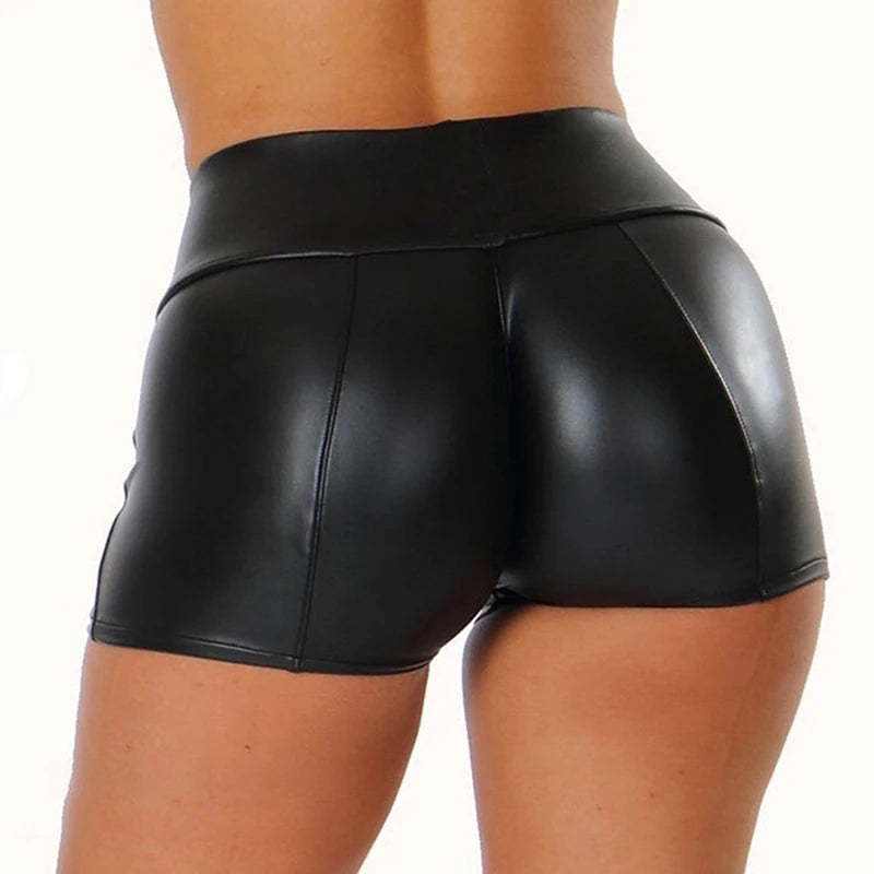 Pantalones cortos de cuero para mujer, cintura alta, ajustados, push up, negros, cortos, joggers, deportivos, fitness, sexys, delgados, spodenki damskie