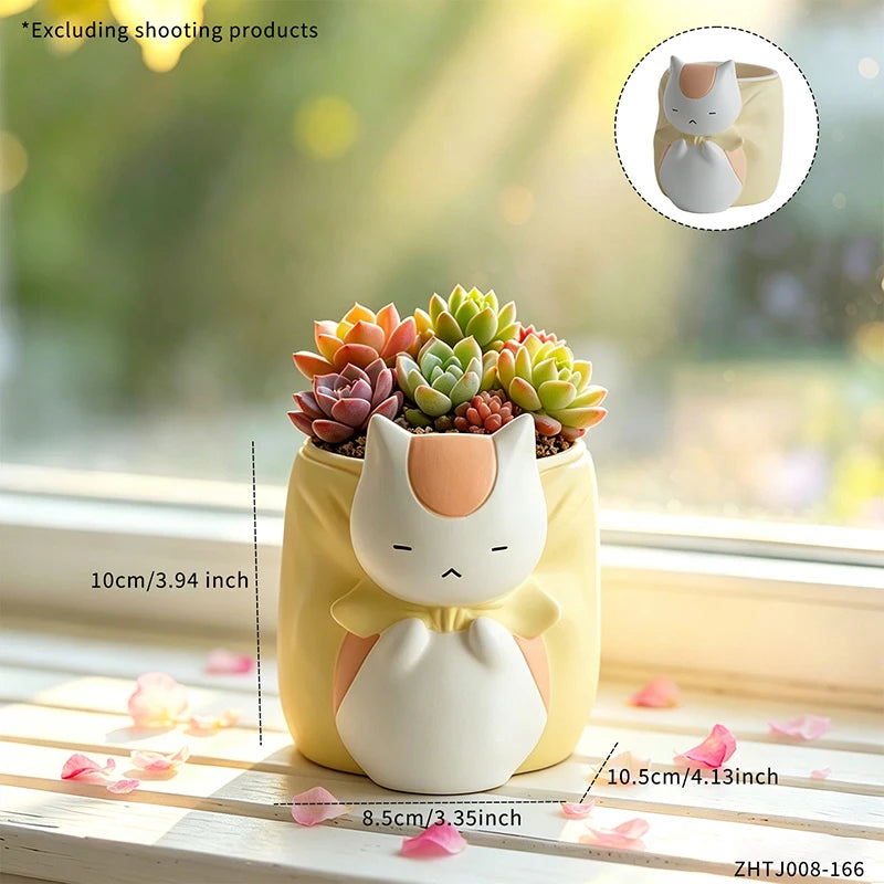 Sleepy Chubby Cat Resin Succulent Planter