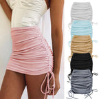 Faldas de Verano para Mujer con Cordones 2022 Hilo de Punto Lateral con Cordón Elástico Corrugado Sexy Cadera Ajustable Casual WSL4321