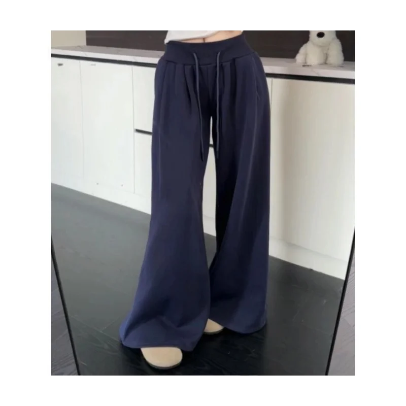 Pantalones casuales estilo holgado de primavera y otoño, cintura baja de gama alta, rectos, ajustados, holgados, de pierna ancha para mujer