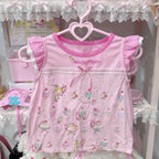 Blusa Estampada Kawaii Sweet Lolita para Mujer Manga con Volantes Encaje Camiseta con Ribete de Lazo Decoración Personaje de Dibujos Animados Estampado Integral Top Lindo