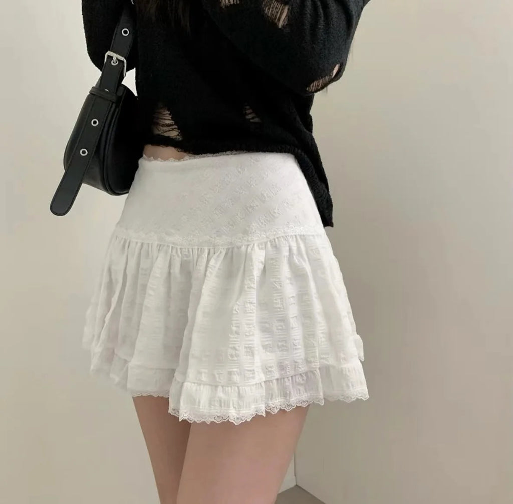 Tiered Ruffled Lace Trim Skirt