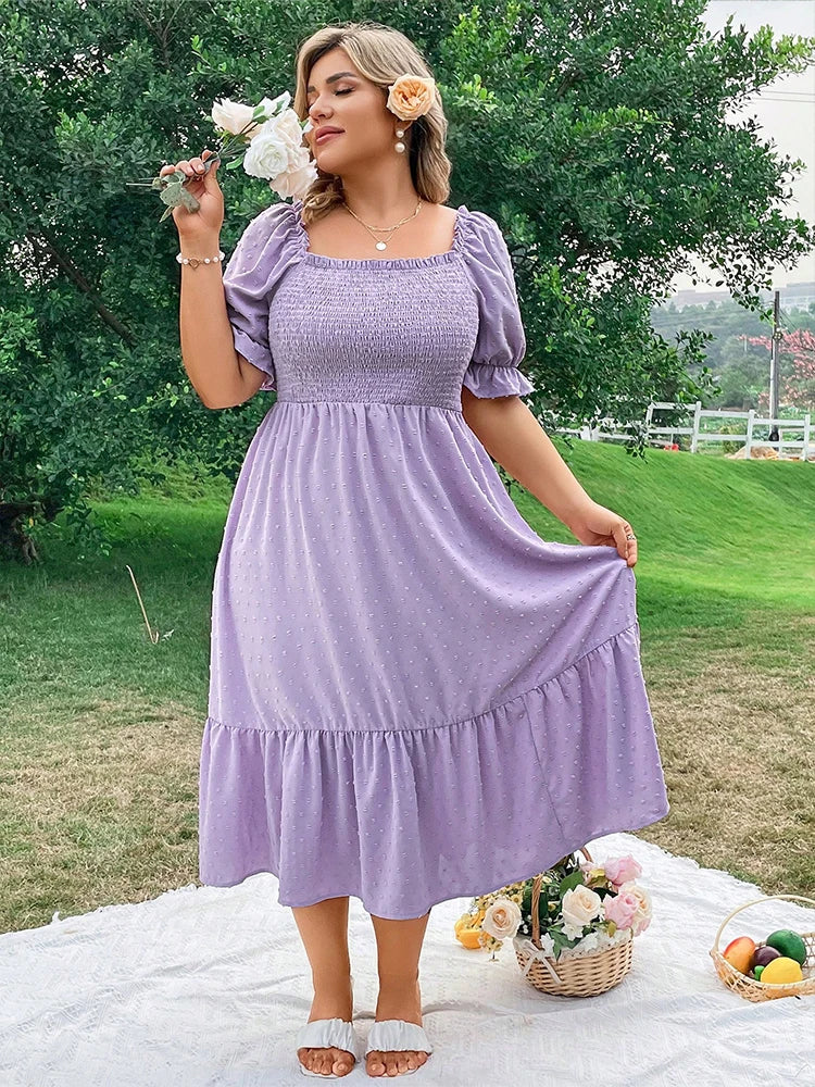 Back-Tie Puff Sleeve Midi Dress