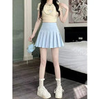 Short Sleeve Shirt Top + Short Pleated Skirt Two Piece Set