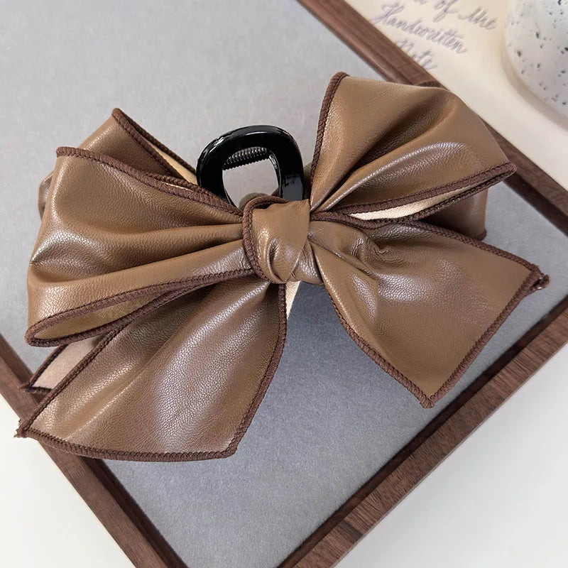 Vintage PU Bow Hair Claw Clip