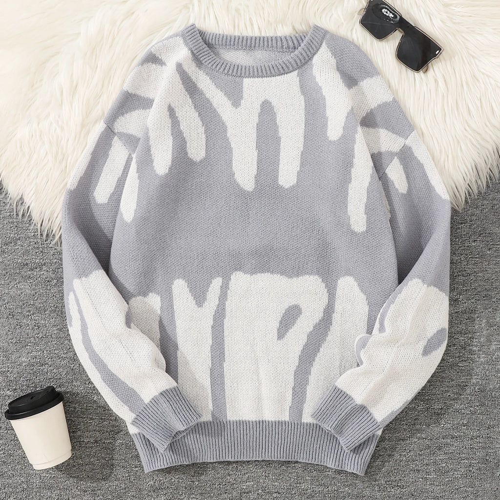 Irregular Jacquard Pattern Pullover Sweater