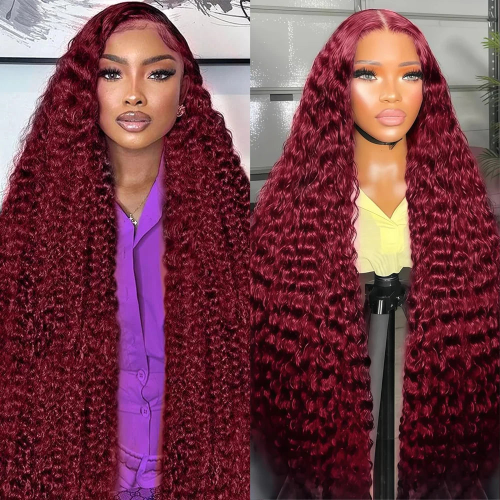 28 Inch 99J Burgundy Bone Straight Human Hair Wig