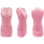Sleeveless Single-Breasted Top and Floral Mini Skirt Set