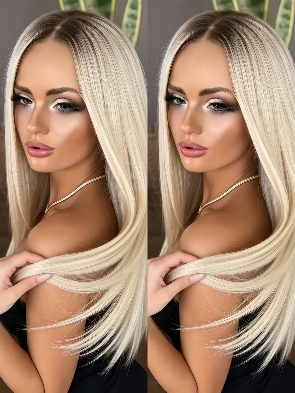 Ombre Blonde with Brown Roots Long Straight Human Hair 200 Density Lace Frontal Wigs 13x4 HD Transparent Body Wave Ombre Ash Blonde Lace Front Wigs Human Hair Pre Plucked Glueless Natural Hairline with Baby Hair  for Party Co