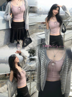 RE Mujer Venda Y2K Crop Tops Cordón Tirantes Tejido Camisola Linda Tank Crop Tops Sólidos Sexy Tops Para Mujer Verano