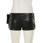 Pantalones cortos de cuero de cintura baja con remaches y hebilla sexy para mujer, estilo Y2k Spice Girl Punk, nueva colección otoño 2025