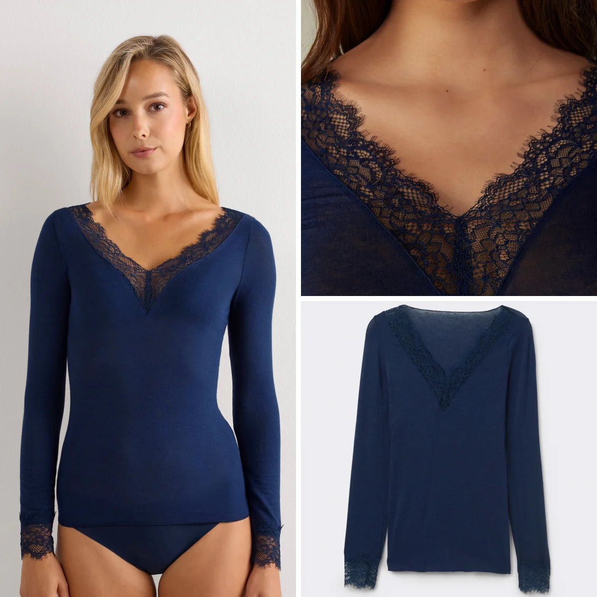 Long Sleeve Lace Trim T-Shirt