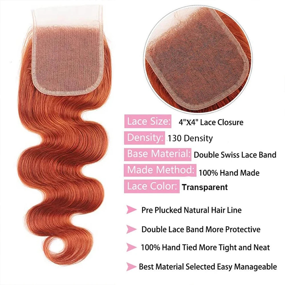 #350 Ginger Orange Colored Body Wave Human Hair Bundles With Frontal Vietnamese Raw Virgin Bundles With 13x4 Lace Frontal Bundle