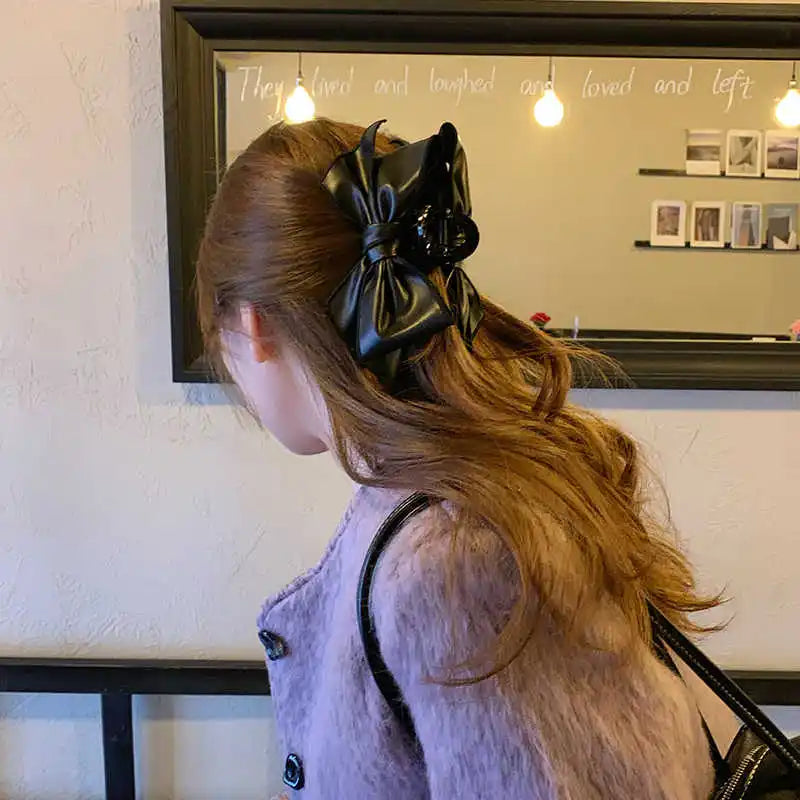 Vintage PU Bow Hair Claw Clip