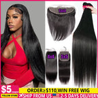 Straight Peruvian Human Hair Bundles With Closure Raw Virgin 3 4 Bundles With 4x4 5x5 HD Lace Closure Weave With 13x4 Frontal