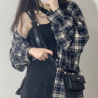 Conjunto de dos piezas de camisa a cuadros y vestido sexy irregular a juego, moda de verano/otoño, elegante cárdigan de estilo coreano con falda a rayas para mujer