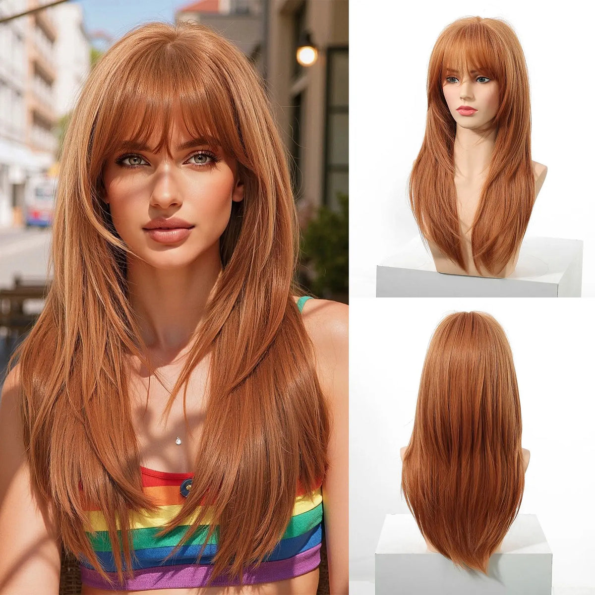 Black And Pink Highlight Synthetic Wigs