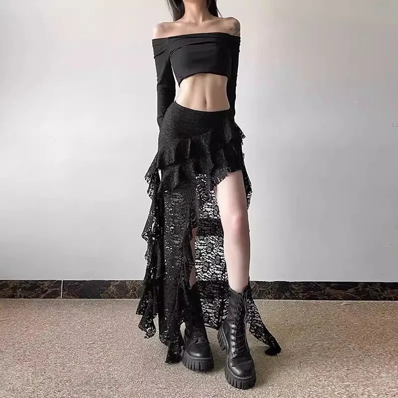 Lace Irregular Long Skirt