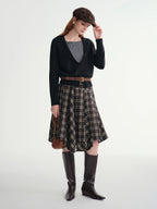 DUSHU Falda irregular línea A 2025 Invierno Falda mujer vintage estilo americano a cuadros ropa de calle casual de largo medio Y2k