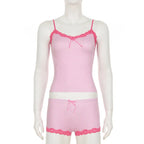 Lace Trim Cami Tank Tops + Micro Shorts Set