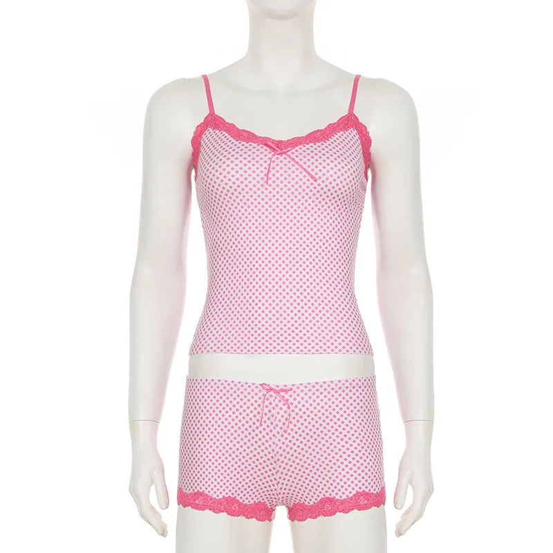 Lace Trim Cami Tank Tops + Micro Shorts Set