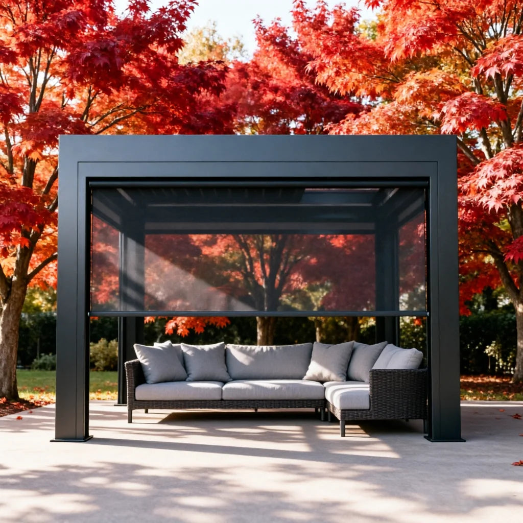 Motorized Retractable Outdoor Gazebo with Louvered Roof, Waterproof, Pressure & UV Resistant