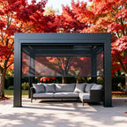 Motorized Retractable Outdoor Gazebo with Louvered Roof, Waterproof, Pressure & UV Resistant