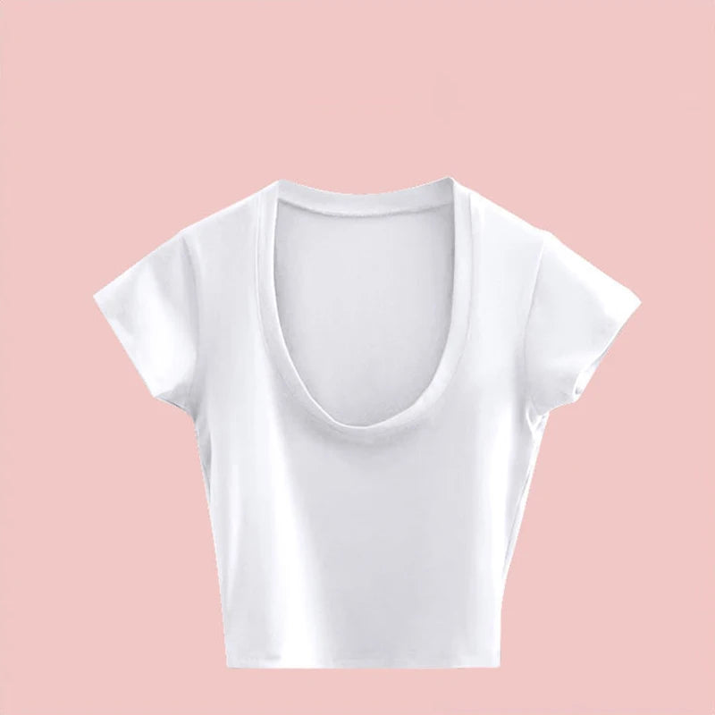 Low-Cut U-Neck Crop Tee