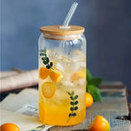 Can-Shaped Glass Cup with Lid & Straw