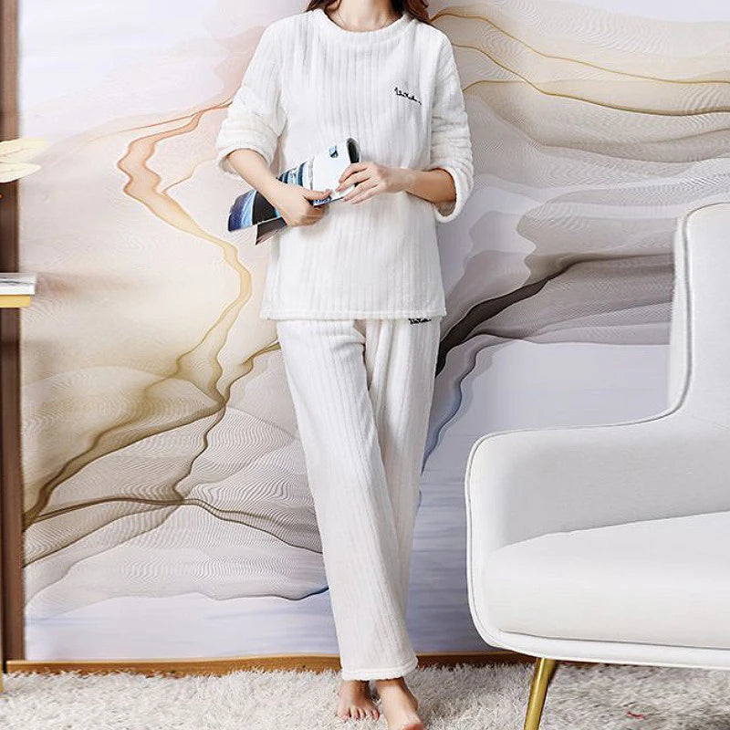 O-Neck Pullover Top + Plaid Loose Elastic Waist Pants Set