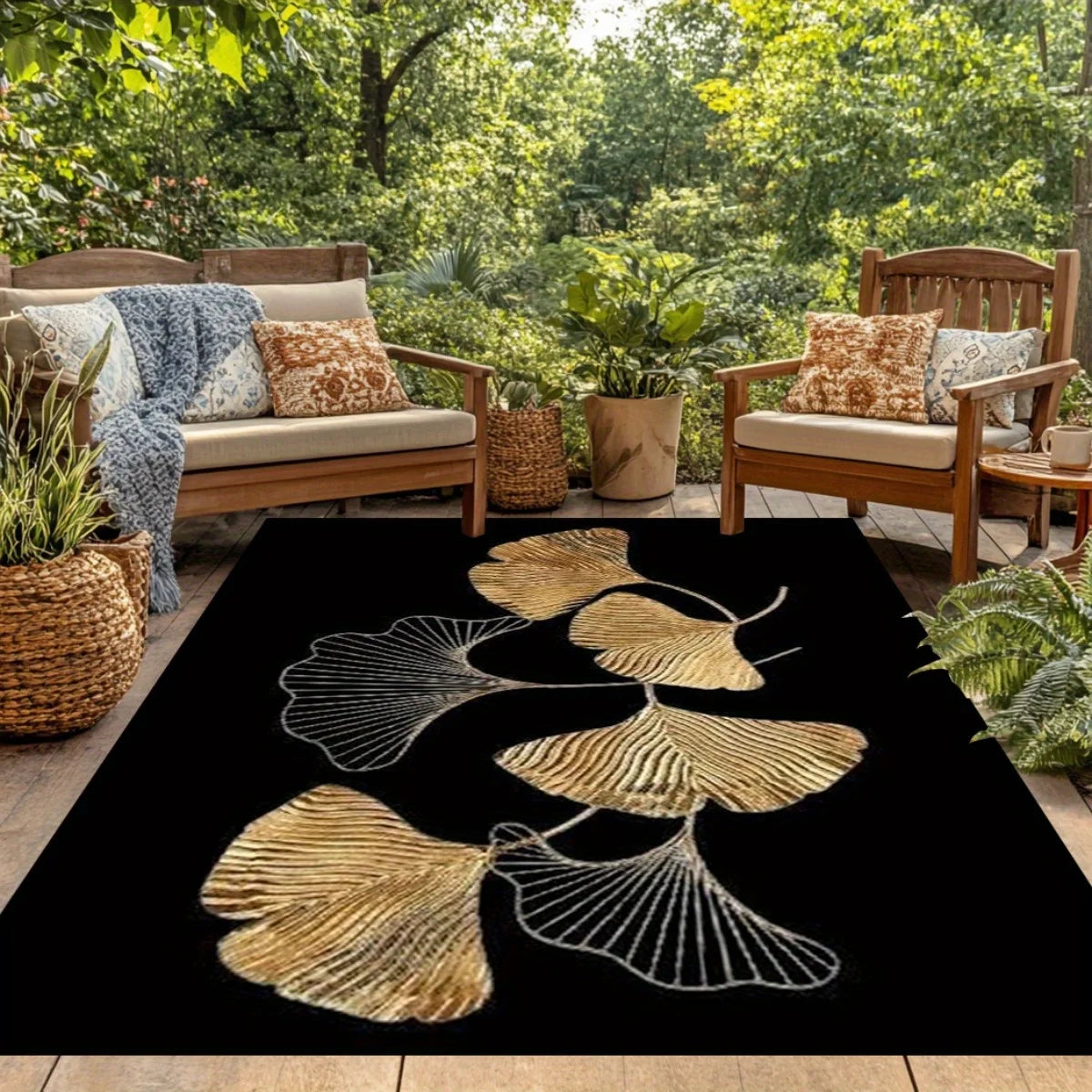 Flannel Printed Ginkgo Leaf Rug