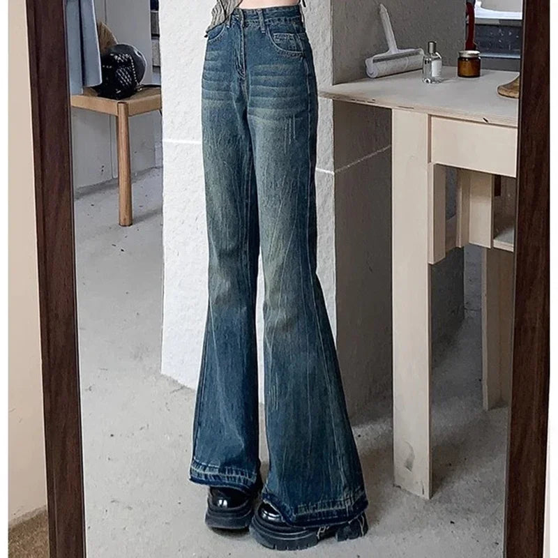 Vaqueros de mujer de cintura alta vintage casual acampanados elásticos ajustados campana pantalones de moda para mujer azul negro gris de mezclilla