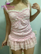 Top corto de lunares rosa, dulce y lindo