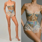 Lace Patchwork Print Romper