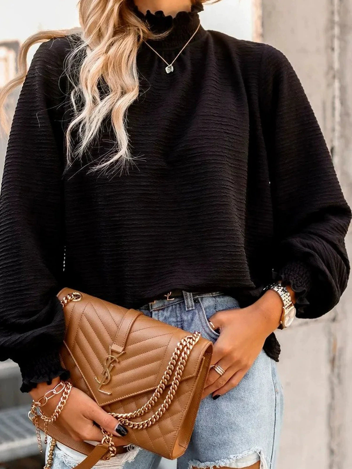 High Collar Patchwork Shirt