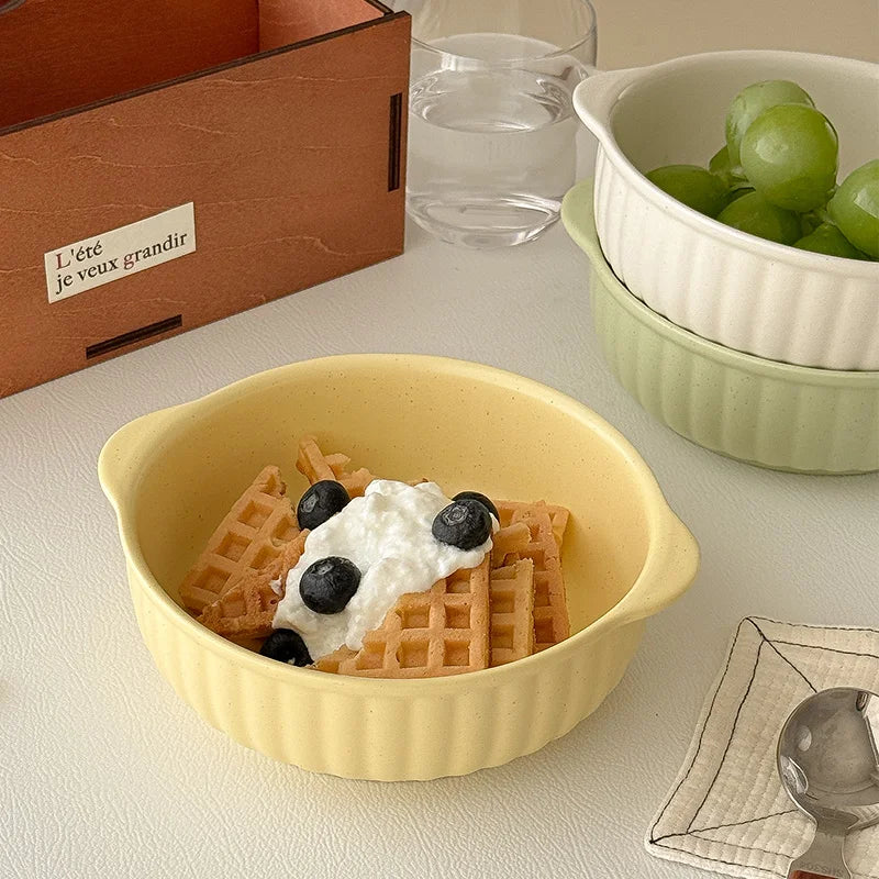 Dual-Handle Large-Capacity Ceramic Bowl