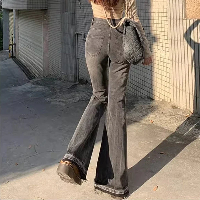 Vaqueros de mujer de cintura alta vintage casual acampanados elásticos ajustados campana pantalones de moda para mujer azul negro gris de mezclilla