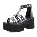 Open Toe Buckle Strappy Rivet Platform Sandals