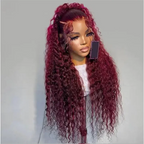 Soft Burgundy Long 26Inch 180Density Kinky curly Preplucked Glueless Synthetic 13x4 Lace Front Wig Baby Hair Daily use