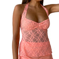 Camiseta sin mangas de encaje para mujer, unicolor, elegante, básica, de flores, tipo vaina, con abertura, sexy, ajustada, informal, de verano, con cuello en V, sin mangas, estilo urbano.