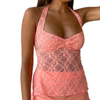 Camiseta sin mangas de encaje para mujer, unicolor, elegante, básica, de flores, tipo vaina, con abertura, sexy, ajustada, informal, de verano, con cuello en V, sin mangas, estilo urbano.