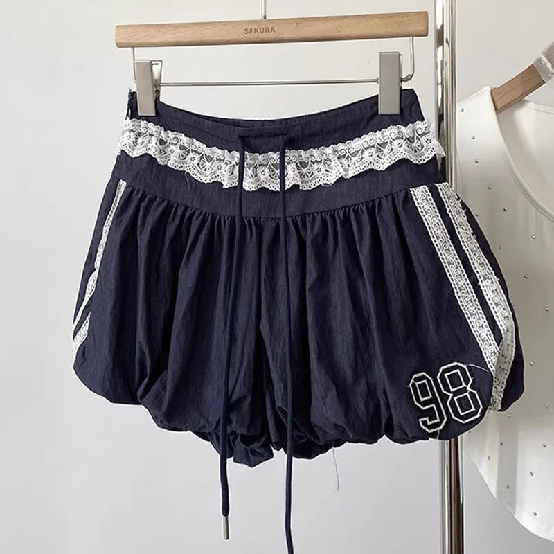 Drawstring Lace Patchwork Bud Shorts