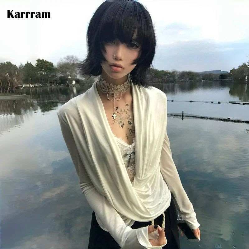 Asymmetric Draped Cross Long Sleeve Top
