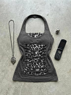 Top Corto con Estampado de Leopardo y Efecto de Doble Capa