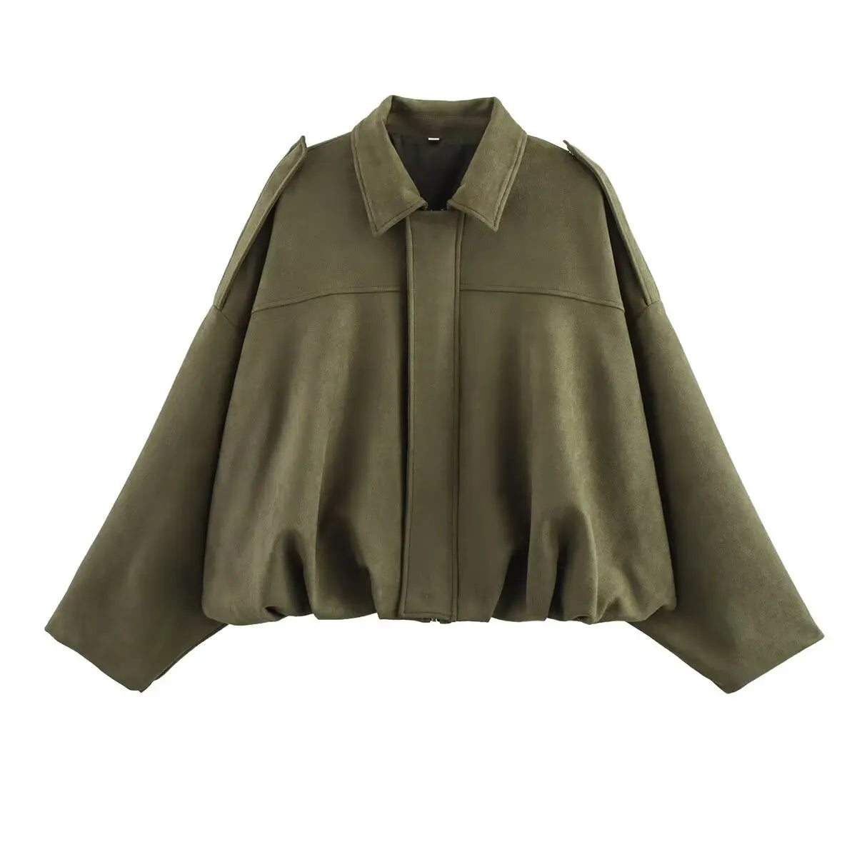 Loose Fit Zippered Turn-Down Collar Jacket
