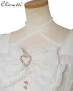 Heavy Patchwork Sleeve Tie Lace Bow Shirt
